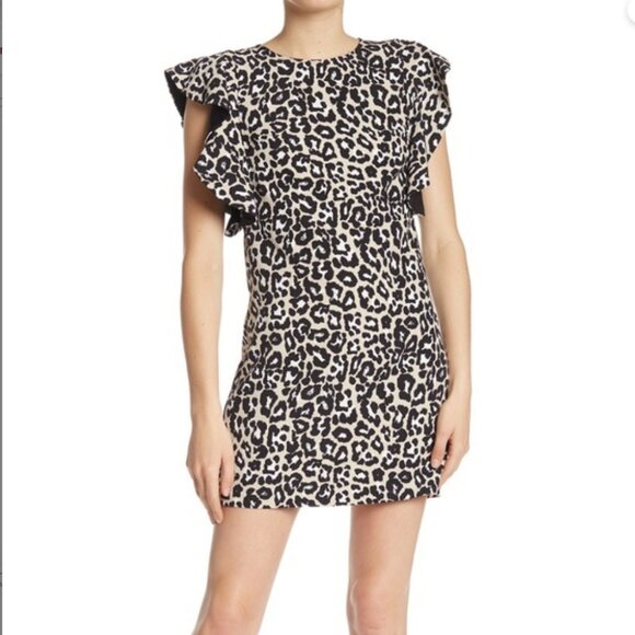 Laundry By Shelli Segal Women's 4 Leopard Print Mini Dress Flutter Sleeves - Picture 2 of 14